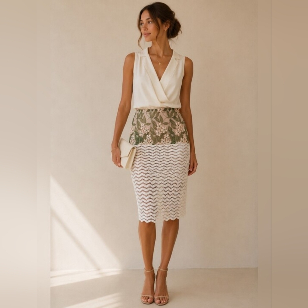 English Factory Embroidered Lace Pencil Skirt